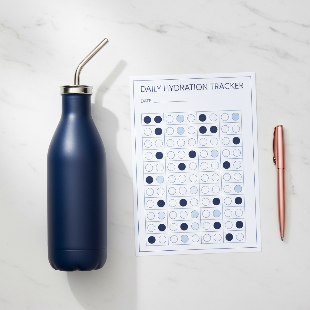 Daily Hydration Tracker - Navy Blue Bottle